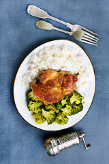 Image showing rice and meat with briccoli