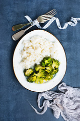 Image showing  white rice and broccoli 