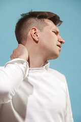 Image showing Beautiful bored man isolated on studio background