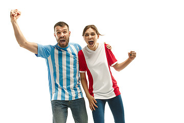 Image showing The soccer fans celebrating on white background