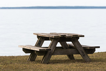 Image showing Weathered wooden resting place