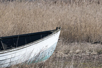 Image showing Front view of an old fishing boat