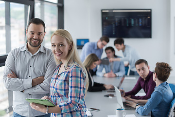 Image showing Two Business People Working With Tablet in office