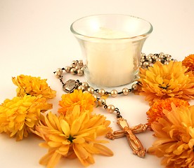 Image showing Rosary and Candle