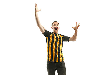 Image showing The Belgian soccer fan celebrating on white background