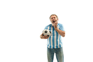 Image showing The unhappy and sad Argentinean fan on white background