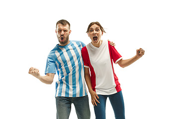 Image showing The soccer fans celebrating on white background