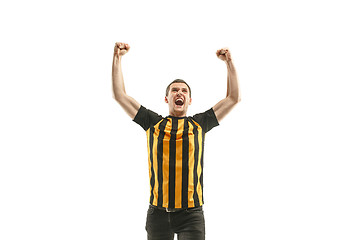 Image showing The Belgian soccer fan celebrating on white background