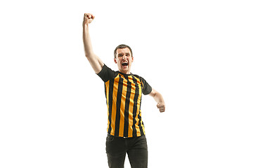 Image showing The Belgian soccer fan celebrating on white background