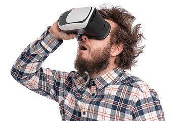 Image showing Crazy bearded man with VR goggles