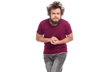 Image showing Crazy bearded man emotions and signs