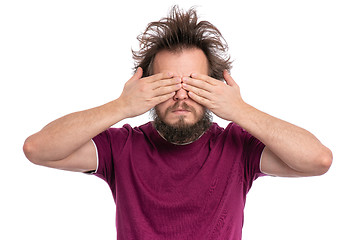 Image showing Crazy bearded man emotions and signs