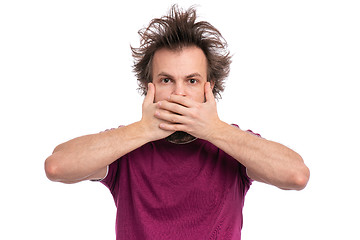 Image showing Crazy bearded man emotions and signs