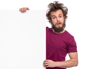 Image showing Crazy man with blank signboard