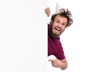 Image showing Crazy man with blank signboard