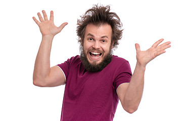 Image showing Crazy bearded man emotions and signs