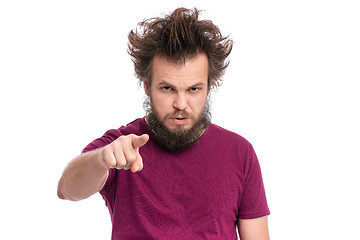Image showing Crazy bearded man emotions and signs