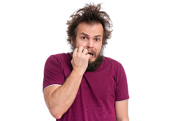 Image showing Crazy bearded man emotions and signs