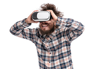 Image showing Crazy bearded man with VR goggles