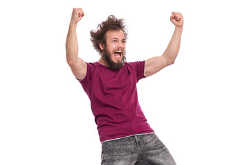 Image showing Crazy bearded man emotions and signs