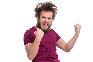 Image showing Crazy bearded man emotions and signs