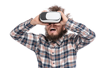 Image showing Crazy bearded man with VR goggles