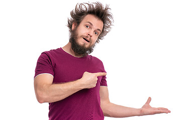 Image showing Crazy bearded man emotions and signs