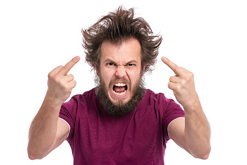 Image showing Crazy bearded man emotions and signs