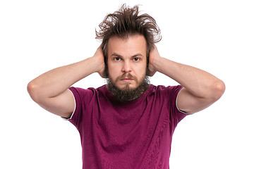 Image showing Crazy bearded man emotions and signs