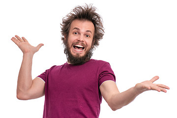 Image showing Crazy bearded man emotions and signs