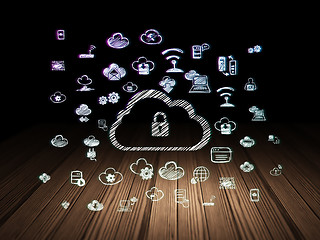 Image showing Cloud technology concept: Cloud With Padlock in grunge dark room