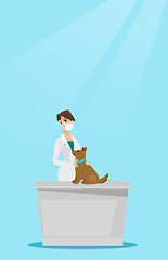 Image showing Veterinarian examining dog vector illustration.