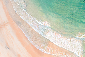 Image showing Freshwater beach aerial shot waves on beach