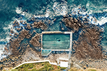 Image showing Coalcliff rock pool aerial shot above