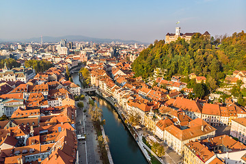 Image showing Cityscape of Ljubljana, capital of Slovenia in warm afternoon sun.