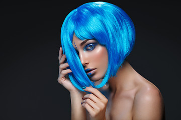 Image showing Beautiful girl in blue wig