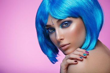 Image showing Beautiful girl in blue wig