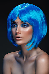 Image showing Beautiful girl in blue wig