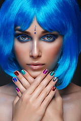 Image showing Beautiful girl in blue wig