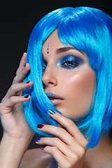 Image showing Beautiful girl in blue wig