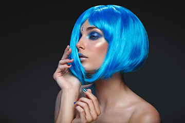 Image showing Beautiful girl in blue wig