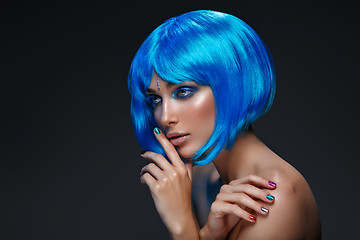 Image showing Beautiful girl in blue wig