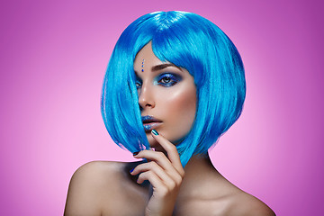 Image showing Beautiful girl in blue wig