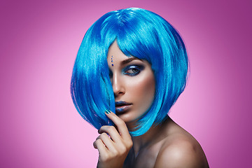 Image showing Beautiful girl in blue wig