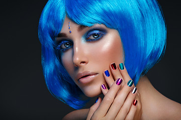 Image showing Beautiful girl in blue wig