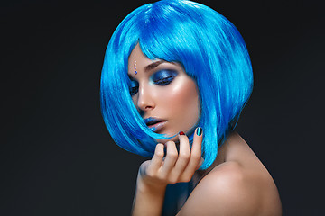 Image showing Beautiful girl in blue wig