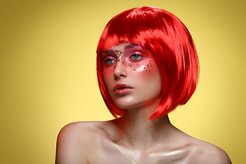 Image showing Beautiful girl in red wig