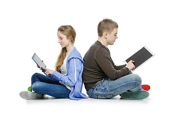 Image showing Teen boy and girl taking selfie photo