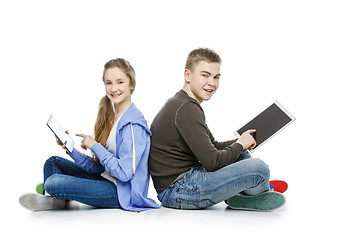 Image showing Teen boy and girl taking selfie photo