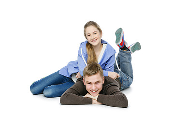 Image showing Teen boy and girl taking selfie photo